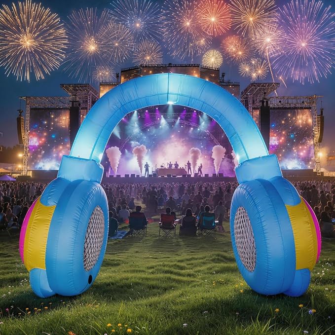 10FT Inflatable Headphones Archway LED Lights 80s 90s Party Decoration | Giant Blow Up Inflatable Arch, Perfect for Hip Hop Disco Retro Birthday Music Party. Easy Auto-Inflate & Reusable