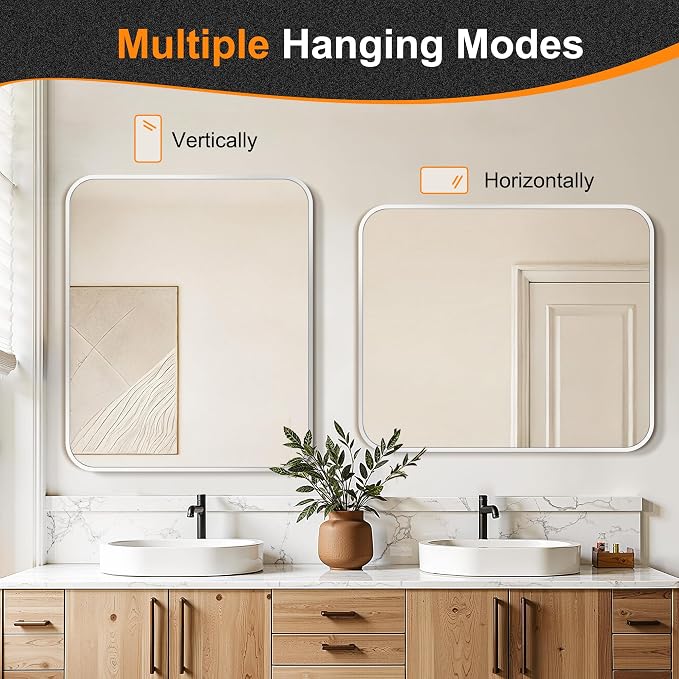 Delma Bathroom Vanity Mirror, Black Framed Bathroom Mirror for Over Sink, High-Definition Bathroom Mirror, Versatile Bathroom Vanity Mirror, Hangs Horizontally or Vertically(36x30, Silver)