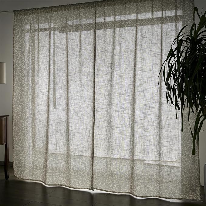 RoomTalks Taupe Khaki Floral Living Room Curtain Privacy Faux Linen Fabric, Vintage Boho Farmhouse Country Aesthetic 96 Inches Window Curtains for Bedroom Dorm Nursery, Elegant Cottagecore Panels