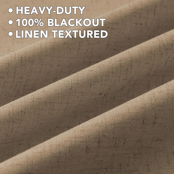 H.VERSAILTEX Linen Curtains 100% Blackout Curtains for Bedroom 84 inch Long Full Light Blocking Nature Linen Blended Window Curtains for Living Room Nickel Grommet (2 Panels, Heathered Macchiato)