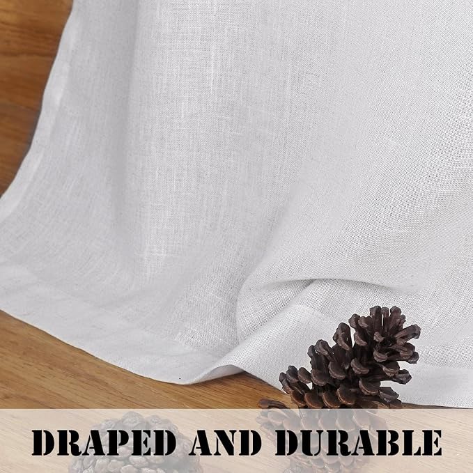 H.VERSAILTEX Linen Curtains Curtains 84 Inches Long for Living Room 2 Panels Rod Pocket Soft Linen Draperies Not Solid Light Weight Airy Privacy Added Curtains for Bedroom 7 FT Long, Heathered White