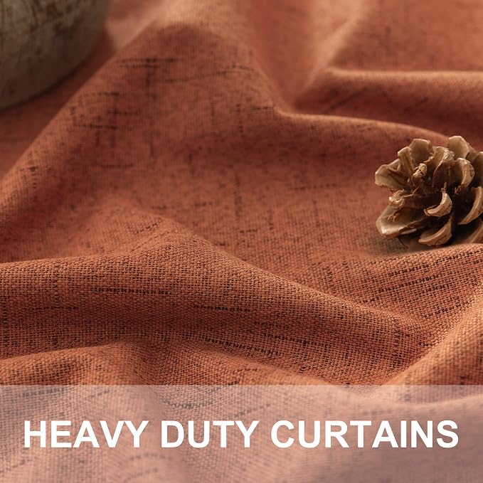 Pitalk Terracotta Blackout Curtains for Nursery 63 Inch Length 2 Panel Autumn Fall Decoration Linen Boho Western Curtain for Bedroom Window Room Darkening Rust Curtains for Living Room Dining MCM