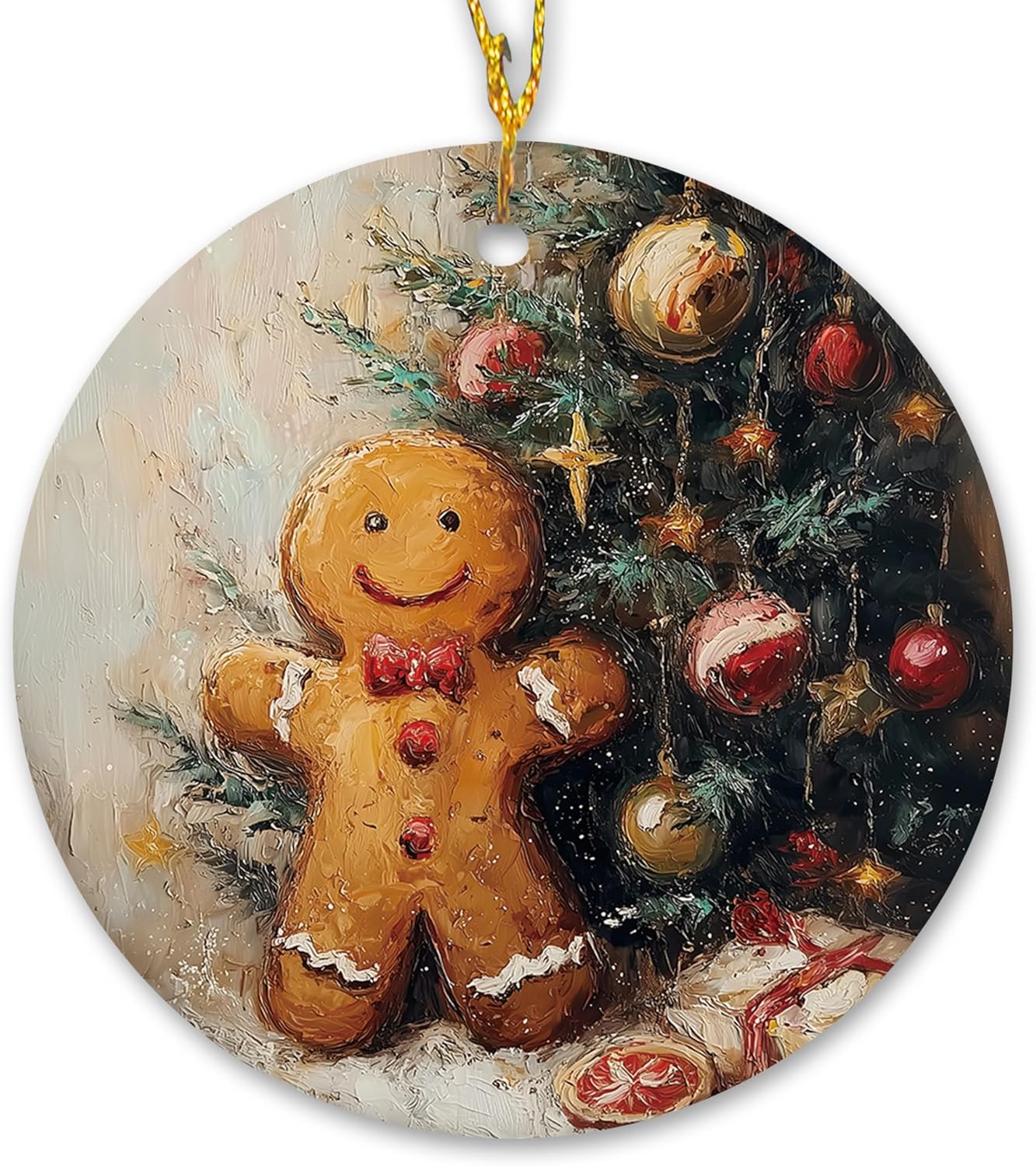 Vintage Christmas Gingerbread Ceramic Ornament Gifts, Retro Winter Christmas Gingerbread Decorative Hanging Ornaments for Xmas Tree Holiday Party Decoration, Winter Xmas Tree Decorations