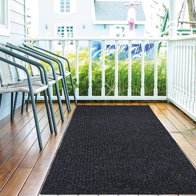 Ottomanson Hallway Runner Rug 2' x 6' Durable Non-Slip Mat with Scraper Pile for Indoor & Outdoor Use - Ideal for Kitchen, Entryway, Patio & Garage - High-Traffic Carpet, Black