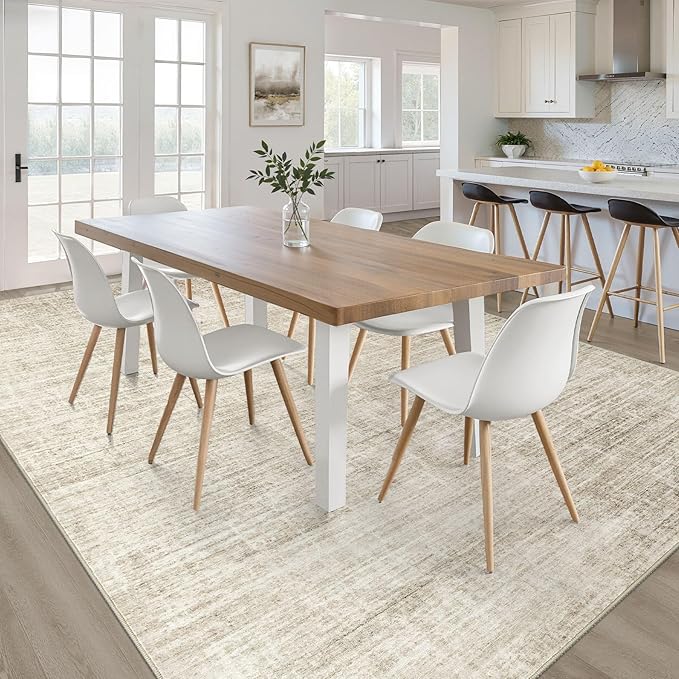 7x10 Area Rug Living Room: Washable Large Neutral Beige Rug Abstract Soft Modern Stain Resistant Indoor Floor Non-Slip Carpet for Bedroom Nursery Kids Office Playroom Dining Room Under Table Home
