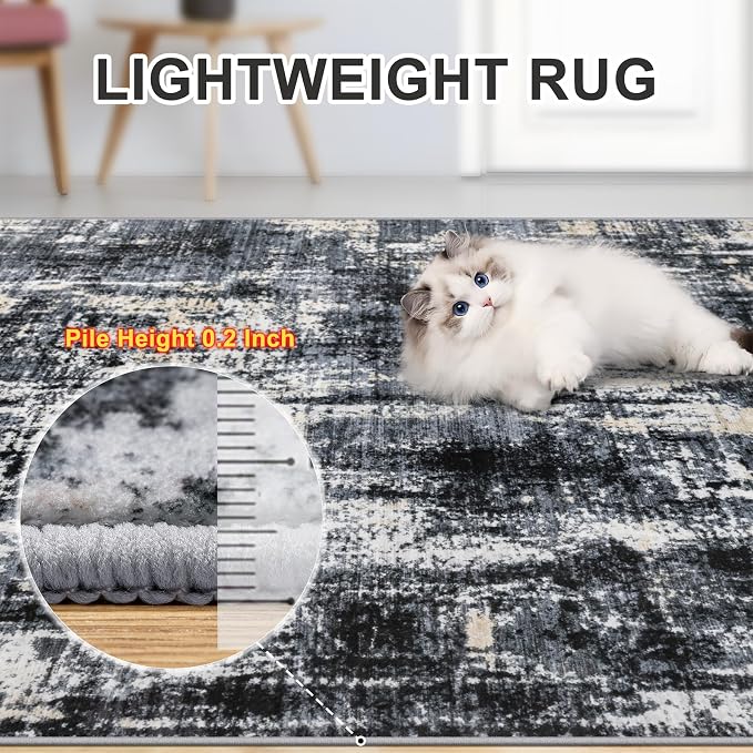 8x10 Area Rugs for Living Room - Washable Rug Modern Abstract Soft Large Neutral Non-Slip Carpet Indoor Floor Thin Carpets for Bedroom Dining Room Farmhouse Nursery Home Office Black Gold