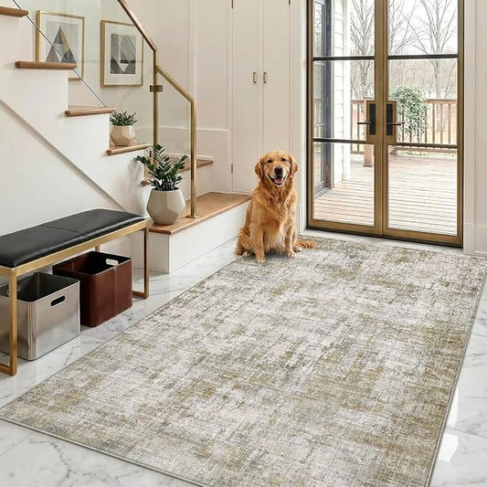 4x6 Area Rugs Washable Living Room Rug-No Slip Soft Carpets Modern Abstract Indoor Floor Stain Resistant Carpet for Bedroom Dining Room Farmhouse Nursery Home Office Tan
