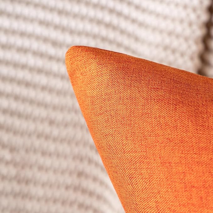 MIULEE Pack of 2 Decorative Outdoor Solid Waterproof Throw Pillow Covers Faux Linen Garden Farmhouse Cushion Cases for Summer Patio Tent Balcony Couch Sofa 20x20 Inch Bright Orange