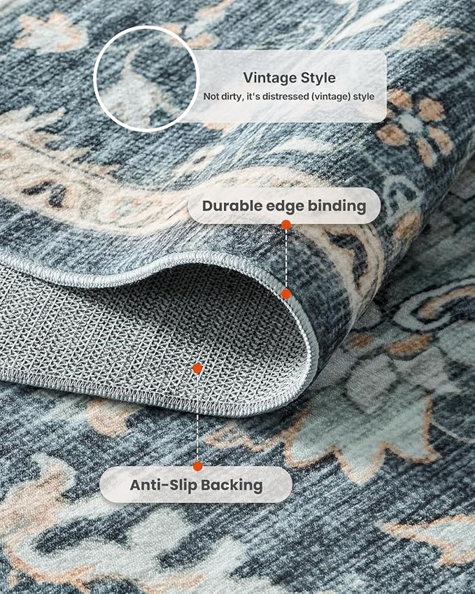 AMADA HOMEFURNISHING 2x6 Washable Runner Rug, Low-Profile Kitchen Rugs with Non-Slip Backing & Durable Edge Binding, Vintage Entryway Runner Rug for Bedroom & Hallway