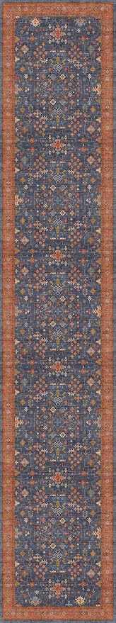 Hazo Haus Boho Washable 3x16 Extra Long Hallway Runner Rug, Blue Waterproof Large Kitchen Floor Rug Indoor, Non-Slip Stain & Fade Resistant, Vintage Unique Bohemian Blue Décor
