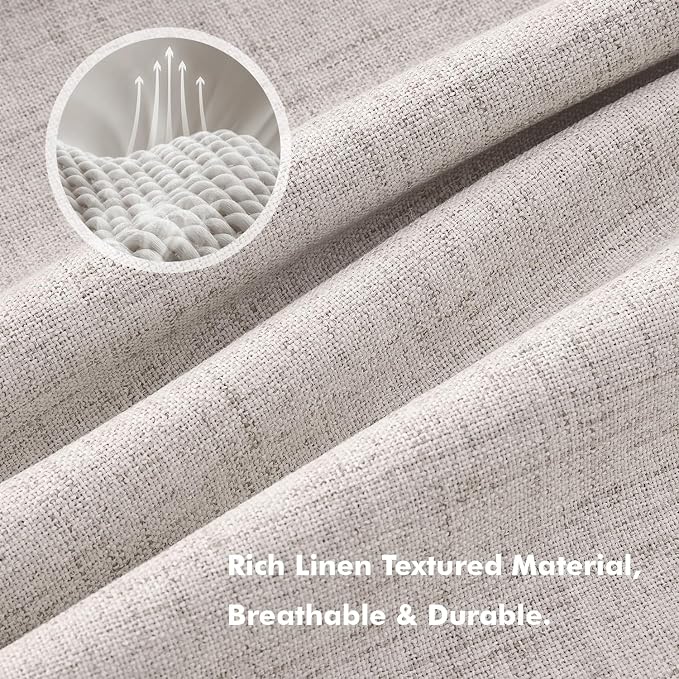 MIULEE 100% Blackout Linen Curtains for Bedroom, Ivory Solid Luxury Decor Thermal Insulation Room Darkening Drapes for Living Room Back Tab Rod Pocket 42 x 105 Inches, 2 Panels