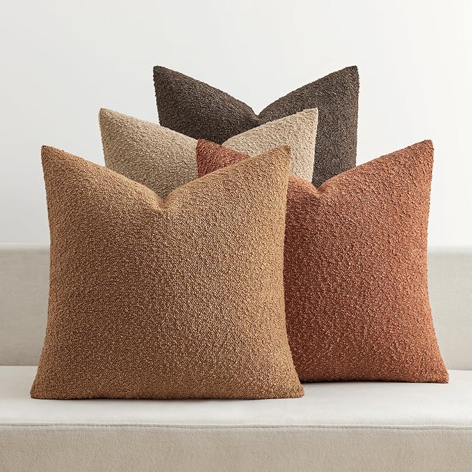 MIULEE Pack of 4 Fall Decorative Textured Boucle Throw Pillow Covers | 18x18 Inch Rustic Accent Pillow Cases Soft Couch Cushion Covers for Modern Farmhouse Boho Sofa Bed Livingroom Home Decor