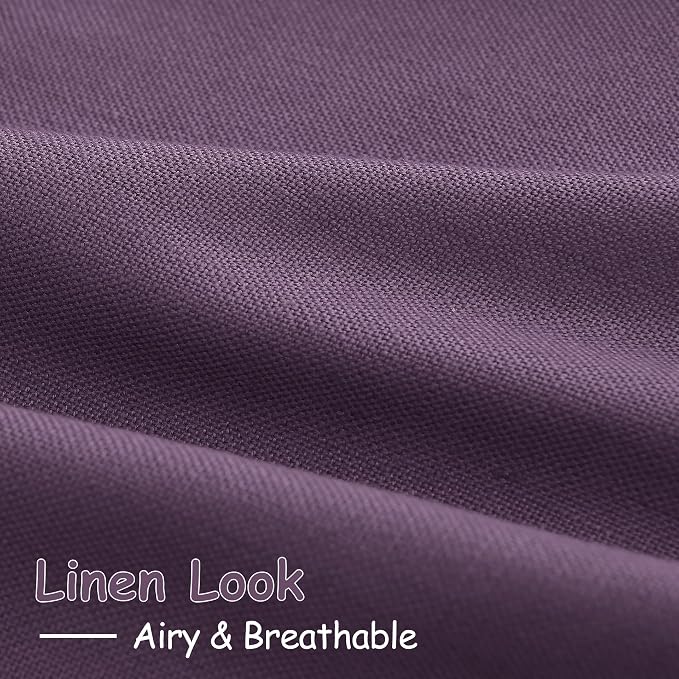 Nanspring Plum Linen Curtains 96 Inches Long 2 Panels Set for Living Room Rod Pocket Back Tab Semi Sheer Light Filtering Protect Privacy Plum Curtain for Bedroom Floor Length 52x96