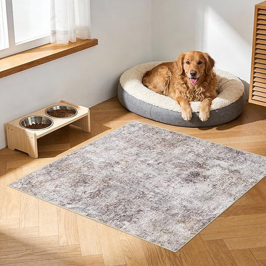 3 Square Area Rug: Washable Low Pile Carpet with Non Slip Backing Pet Friendly Rug for Living Room Bedroom Dining Room Durable Floor Mat for Homes with Kids Or Elderly (Brick Gray,3x3)