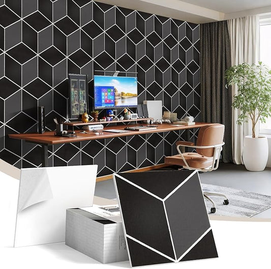 12Pack Acoustic Panels, Self-Adhesive Sound Proof Panels for Walls, Decorative 3D Textured Printing Sound Dampening Panels Sound Absorption Tiles for Studio, Office, Home, 12×12×0.4", Black