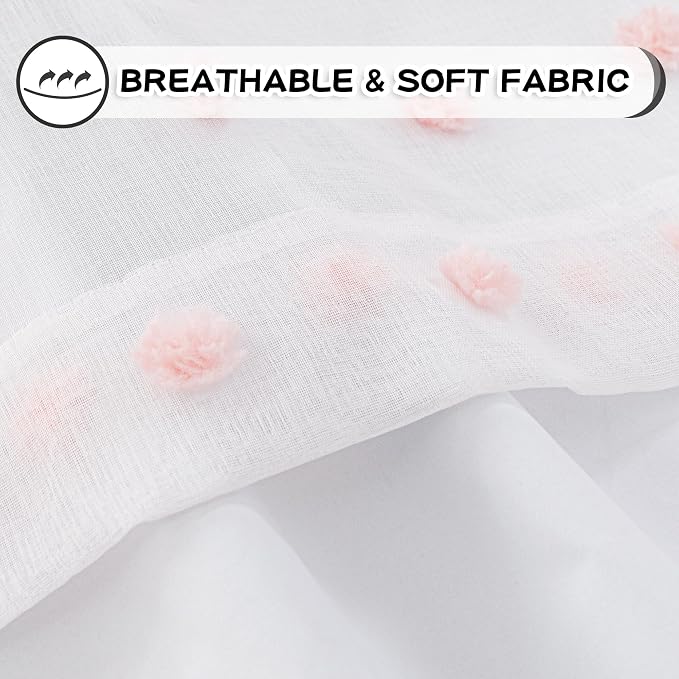 MYSKY HOME 100% Blackout Curtains for Living Room Extra Long White Curtains 102 Inch Length Total Room Darkening Girls Room Drapes Thermal Insulated Pink Pom Pom Sheer Back Tab 2 Pieces 52 Wide