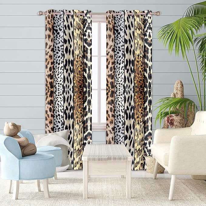Wild Animal Print Curtain, Room Darkening Thermal Insulated Blackout Leopard Boa Window Drapes with Grommets for Living, Dining, Bedroom, 42"x 84", Set of 2 Panels, CLLSSP6