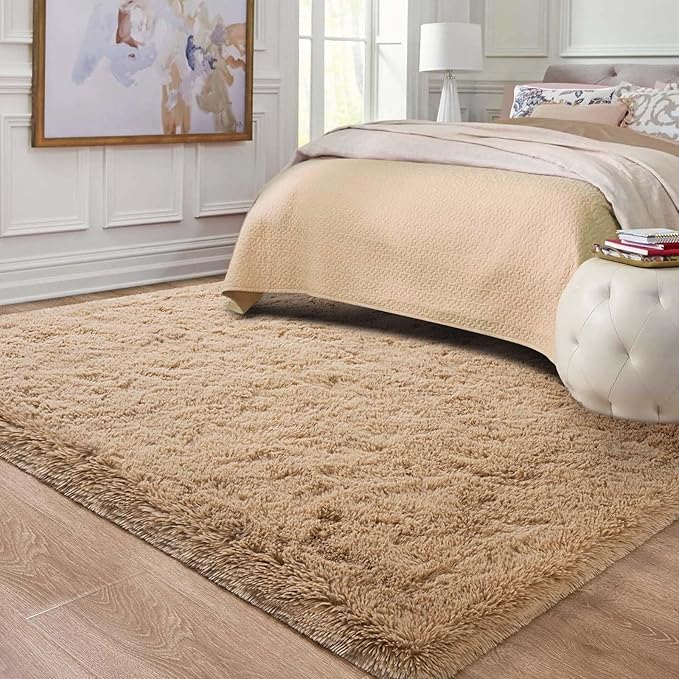 Ompaa Fluffy Rug, Super Soft Fuzzy Area Rugs for Bedroom Living Room - 6' x 9' Large Plush Furry Shag Rug - Kids Playroom Nursery Classroom Dining Room Decor Floor Carpet, Beige