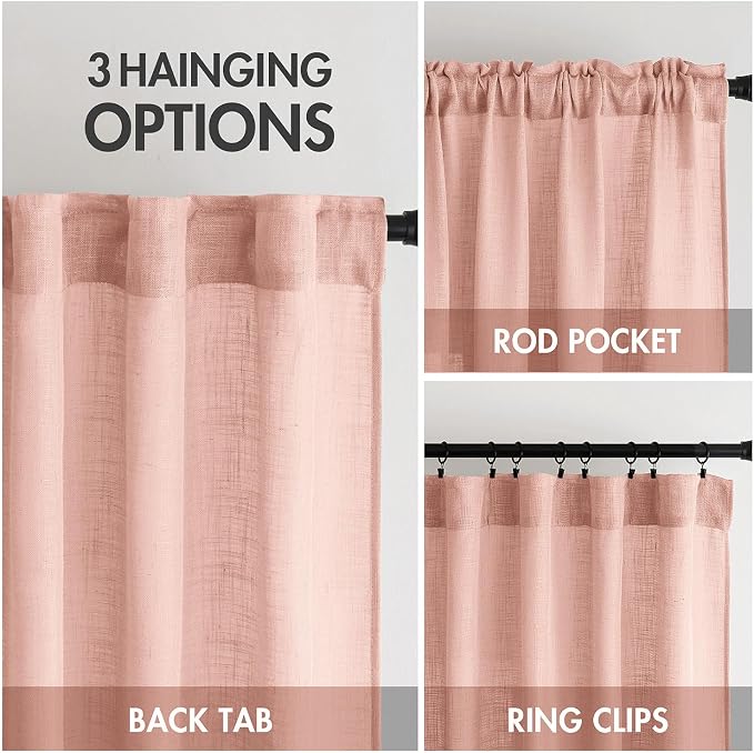 MIULEE Blush Pink Linen Curtains 84 Inch Length 2 Panels for Bedroom, Soft Thick Linen Textured Window Drapes Semi Sheer Light Filtering Back Tab for Living Room Light Pink Decor