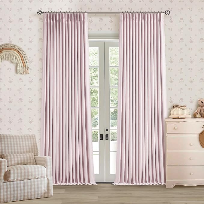 Light Pink Blackout Nursery Curtains 120 Inches Long 2 Panels Girls Bedroom Pinch Pleated Black Out Dusty Pink Curtains 120 Inch Length 2 Panels Room Darkening Thermal Insulated Baby Dusty Pink
