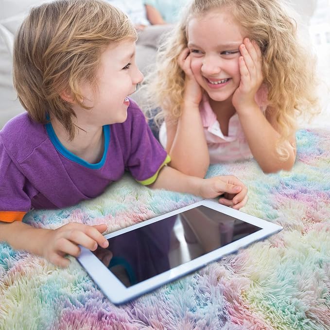 AROGAN Soft Rainbow Area Rugs for Girls Room 2x4 Feet, Fluffy Girls Bedroom Rugs, Princess Rug, Cute Colorful Carpet for Kids Teens Nursery Toddler, Pink