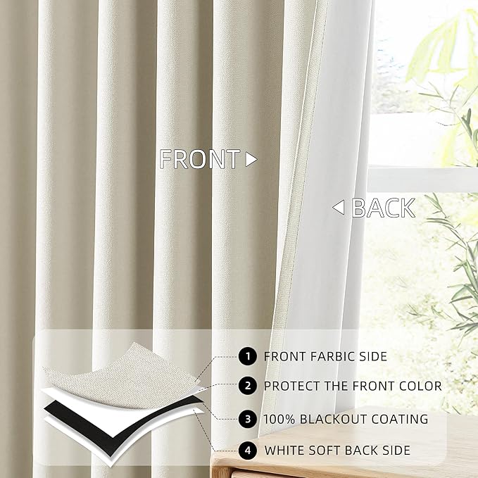 ChrisDowa Birch Pinch Pleated Blackout Linen Curtains 90 inches Long 2 Panels for Living Room Bedroom Farmhouse Room darking Thermal Insulated Back Tab Hooks Rings Window Treatment Drapes,40x90