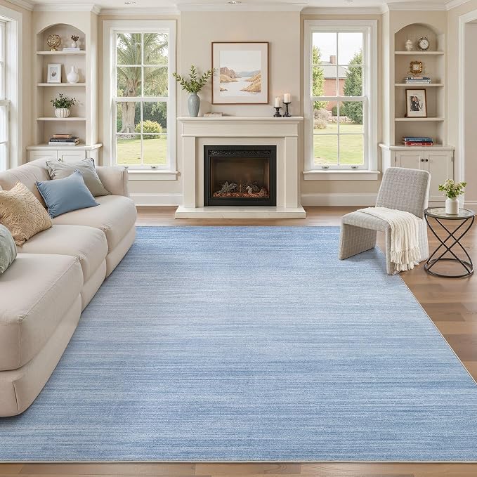 UERMEI 10x12 Washable Area Rug - Neutral Modern Abstract Living Room Rugs, Non-Slip Soft Large Indoor Floor Carpet for Bedroom Home Office & Under Dining Table Decor, Blue