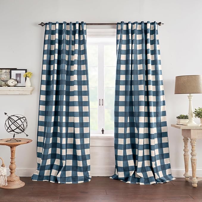 Grainger Rod Pocket Back Tab Window Curtain Panel, Indigo - 52" W x 63" L