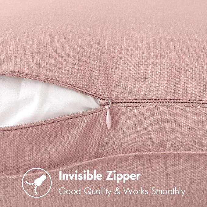 MIULEE Pack of 2 Decorative Linen Pillow Covers 24x24 Inch Light Pink | Boho Farmhouse Modern Soft Accent Euro Shams Throw Pillows for Bed Neutral Cushion Covers Sofa Couch Living Room Home Decor