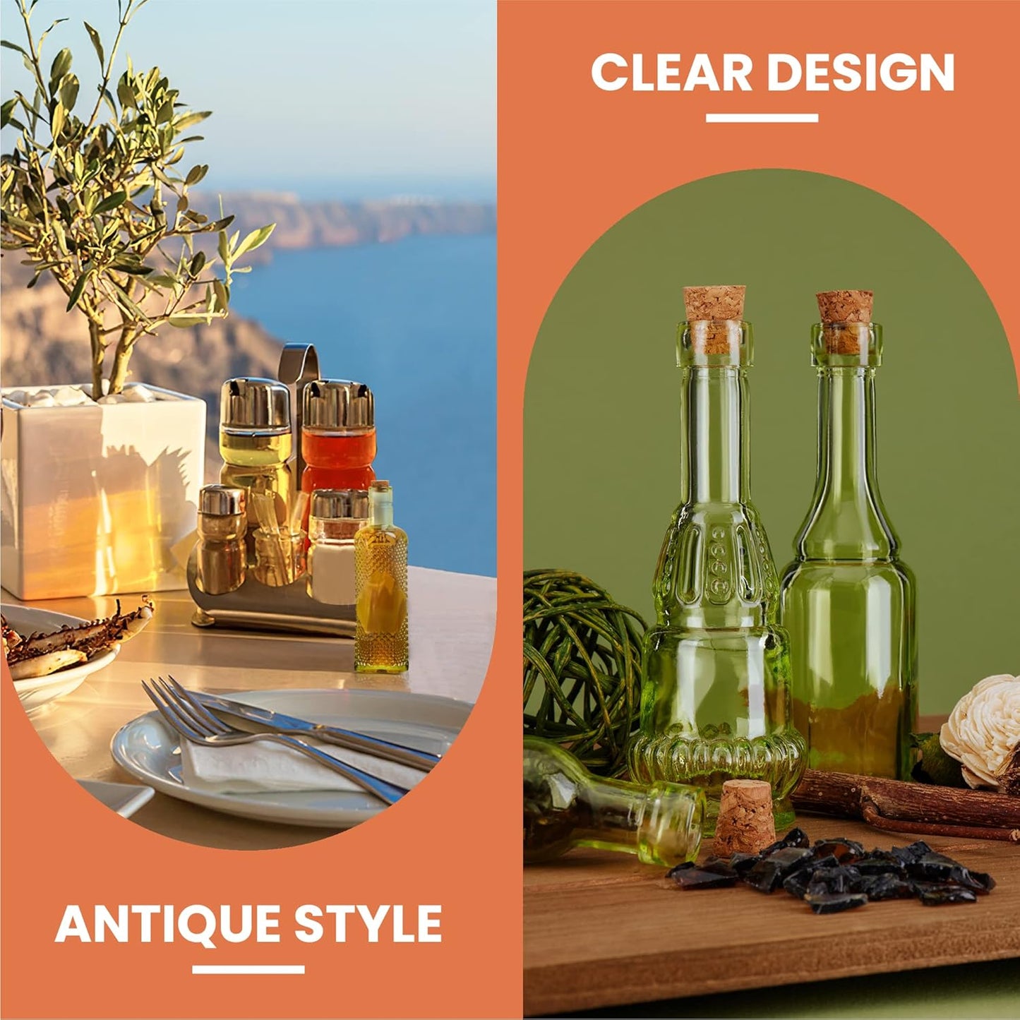 Small Mini Green Vintage Glass Bottles with Corks, Mini Vases, Decorative, Potion, Assorted Design Set of 12 pcs, 4.6 Inch Tall (11.43cm), 1.4 Inch Wide (3.56cm)