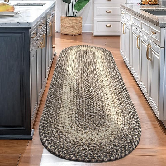 Super Area Rugs Braided Rugs Farmhouse Kitchen Rug - Ridgewood Braided Rug for Living Room - Reversible - Indoor/Outdoor - Made in USA - Brown Velvet/Beige, 2' X 6' Oval Runner