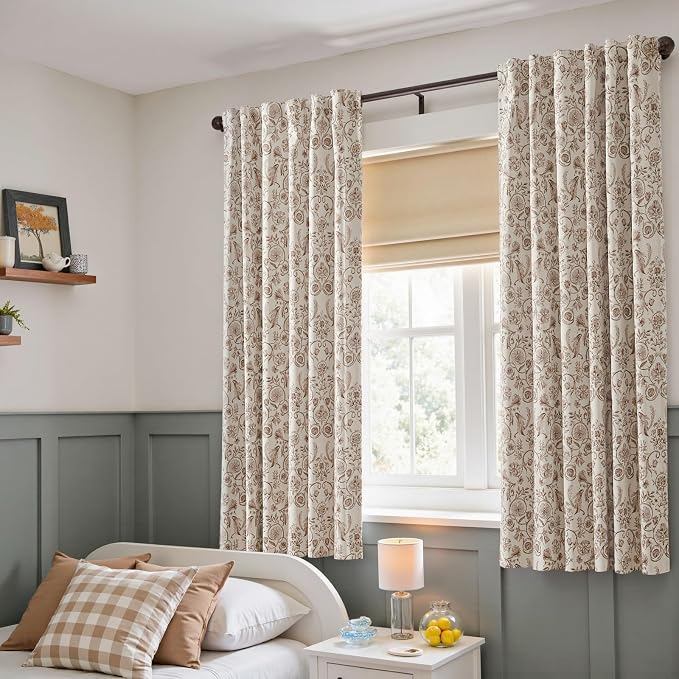 jinchan Floral Blackout Curtains for Bedroom Living Room 63 Inches Length Farmhouse Curtains Room Darkening Vintage Short Drapes Traditional Rod Pocket Window Treatment 2 Panels Set Taupe on Beige