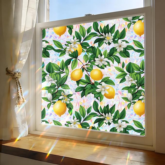 Stained Glass Window Film, Rainbow Privacy, One Way Decorative Tint, Static Cling, Renter Friendly for Home Bathroom Door