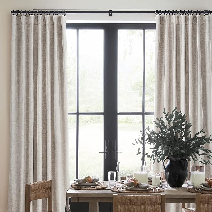 100% Blackout Curtains 80 Inch Length 2 Panels Set Farmhouse Style for Bedroom Windows/Living Room Thermal Insulated Neutral Boho Drapes Linen Blend Natural Long Hook Belt Pleated/Back Tab 50"W x 80"L