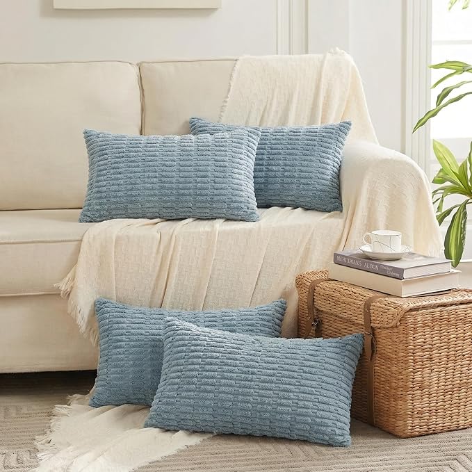 Fancy Homi 4 Packs Decorative Throw Pillow Covers for Living Room Couch Bed, Modern Farmhouse Boho Home Décor Accent Cushion Case, 20" x 12", Light Blue