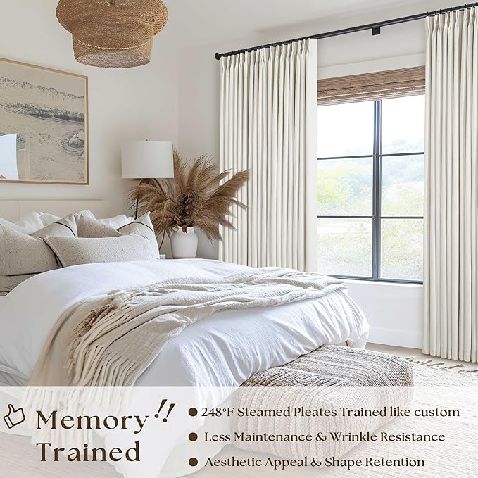 Natural Cream Linen Black Out Curtains 120 Inch Long for Living Room Bedroom 1 Panel Room Darkening Pinch Pleated Back Tab Extra Long Blackout Curtains Boho Farmhouse Thermal Insulated Drapes 60x120