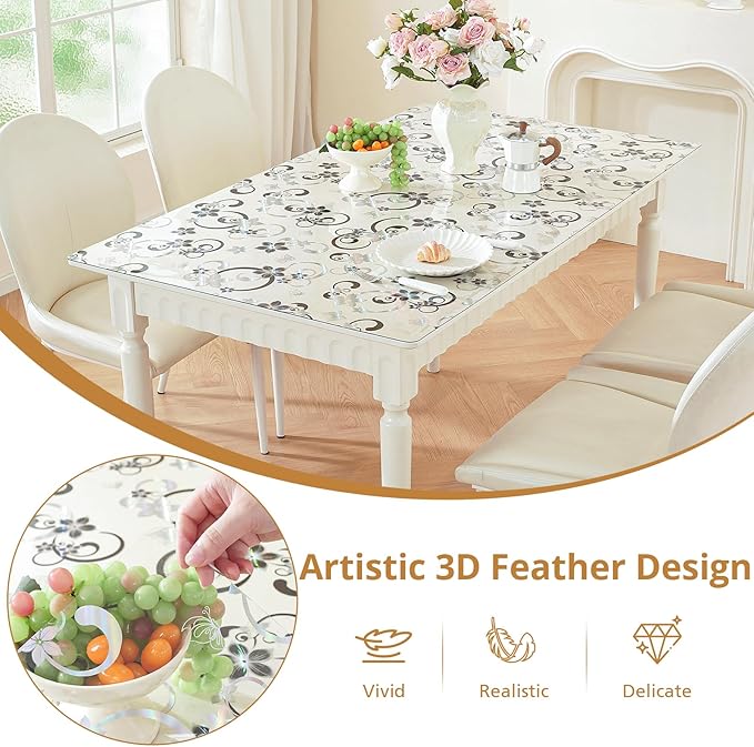 LovePads Floral Clear Table Cover Protector - 42 x 72 Inch Thick Plastic Table Cloth, Waterproof PVC Desk Mat for Dining Room Table, Wood Furniture Topper, Anti-Scratch Desk Pad for Kids Writing,