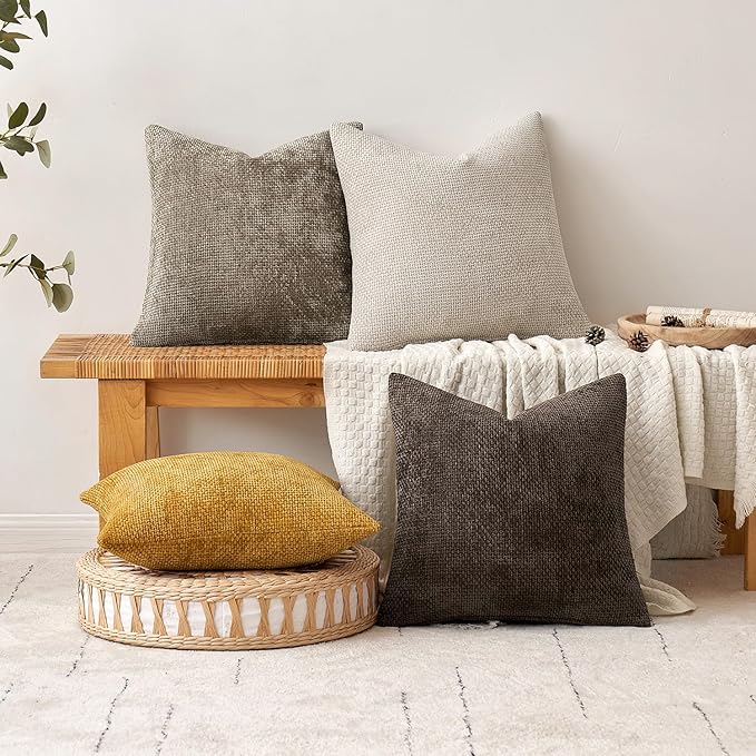 MIULEE Pack of 2 Gold Throw Pillow Covers 20x20 Inch Mustard Yellow Summer Modern Boho Accent Decorative Pillow Covers Soft Chenille Farmhouse Cushion Covers for Home Decor Couch Bed Sofa Living Room