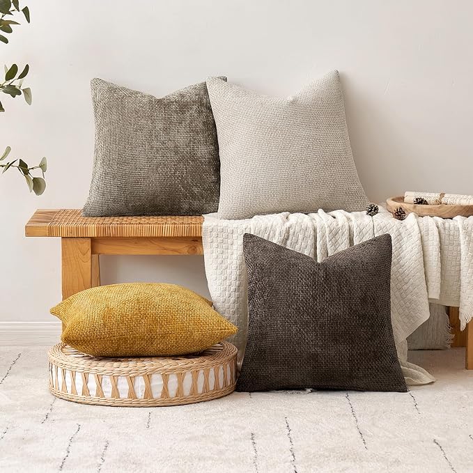 MIULEE Pack of 2 Gold Throw Pillow Covers 16x16 Inch Mustard Yellow Summer Modern Boho Accent Decorative Pillow Covers Soft Chenille Farmhouse Cushion Covers for Home Decor Couch Bed Sofa Living Room