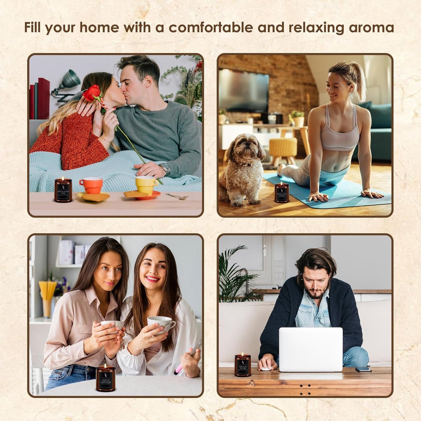 Scented Candles for Home Scented Aromatherapy Candles, 4 Pack 28 Oz Soy Wax Candle Gift Set for Women Men (Lemon Lavender/Vanilla Sugar/Sandalwood Rose/Moroccan Amber)