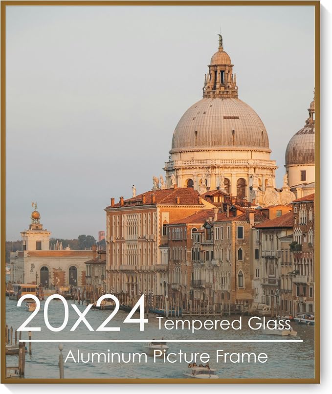 20x24 Metal Picture Frame, Aluminum Poster Frame with Real Glass, Bronze | Warm Bronze 24x20 Frame with Tempered Glass for Wall Display, Posters, Art & Photos | Wall Kit Included
