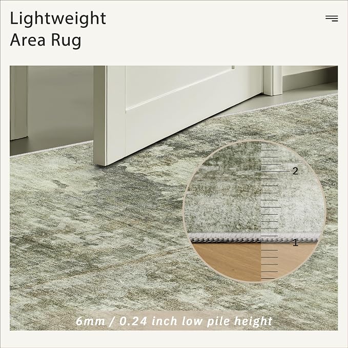 Soalmost Area Rug 6x9 Abstract Living Room Washable Rugs Green Black Non Slip Low Pile Carpet for Bedroom Dining Room Foldable Thin