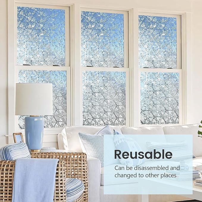 KESPEN Frosted Glass Window Privacy Film, Decorative Frost Window Clings for Home and Office, 97% UV Blocking Window Stickers, Rainbow Film Door Covering Hexagonal Pattern, 17.5 Inch X 6.5Feet