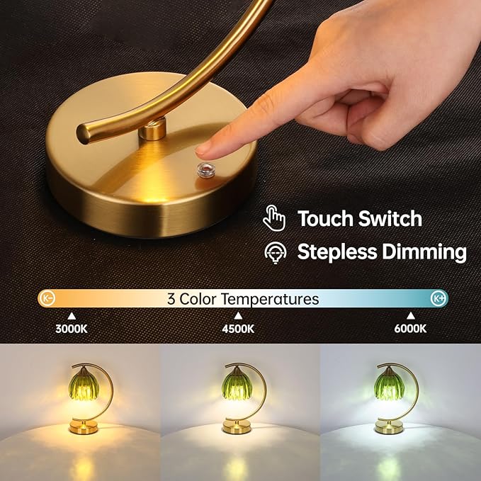 Shenmoyl Tulip Table Lamp, 5200mAh Cordless Touch Control Table Lamp with 3 Color Temps & Stepless Dimming, Rechargeable Battery Table Lamp for Living Room, Bedroom, Office, Shelf (Green Tulip)