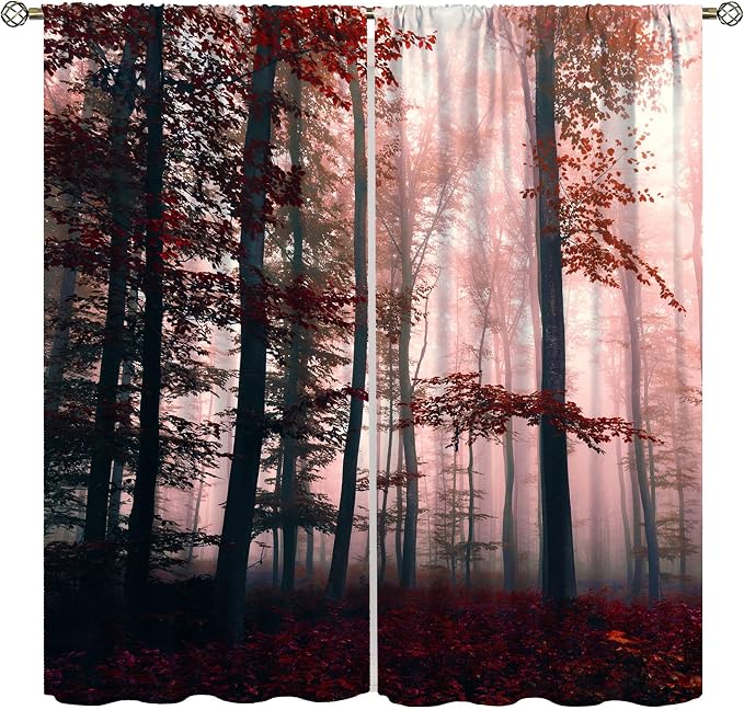 Forest Blackout Curtains for Kids,Watercolour Green Misty Nature Pine Tree Tree Forest Botanical Landscape Window Drapes for Boys Girls Bedroom Living Room Kitchen 63x63in