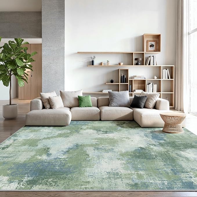 AMADA HOMEFURNISHING 9x12 Area Rugs for Living Room, Modern Large Area Rugs with Non-Slip Backing & Low Pile, Neutral Soft Washable Rug for Nursery, Bedroom, Dinning Room, Playroom, Green