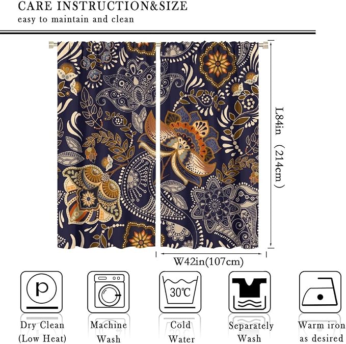 Indian Boho Curtains, Mandala Design Colorful Boho Floral Paisley Curtains, Bedroom Living Room Blackout Decorative Curtains, 2 Panel Set, 84x84 Inch.