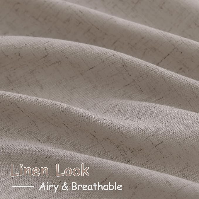 Nanspring Stone Beige Linen Curtains for Living Room 72 Inches Long Luxury Light Filtering Semi Sheer Curtain Back Tab Simple Modern Elegant Farmhouse Decor Drapes for Bedroom Office 52x72, 2 Panels
