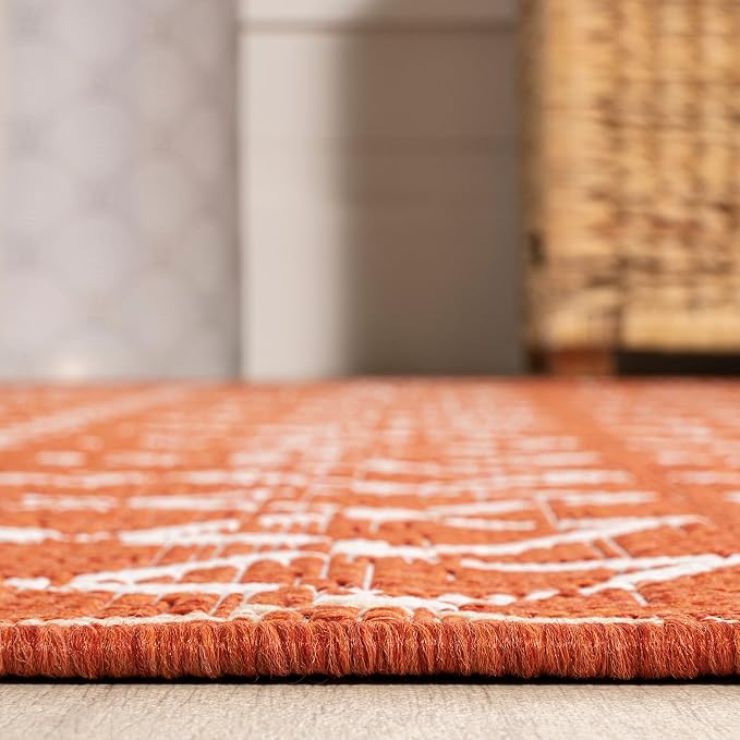 JONATHAN Y Moroccan Geometric Indoor Outdoor Runner Rug 2X8 Orange/Cream, Ourika Textured Weave for Backyard, Patio, Porch, Easy-Cleaning, High Traffic, Pet-Friendly, Non-Shedding (SMB108P-28)