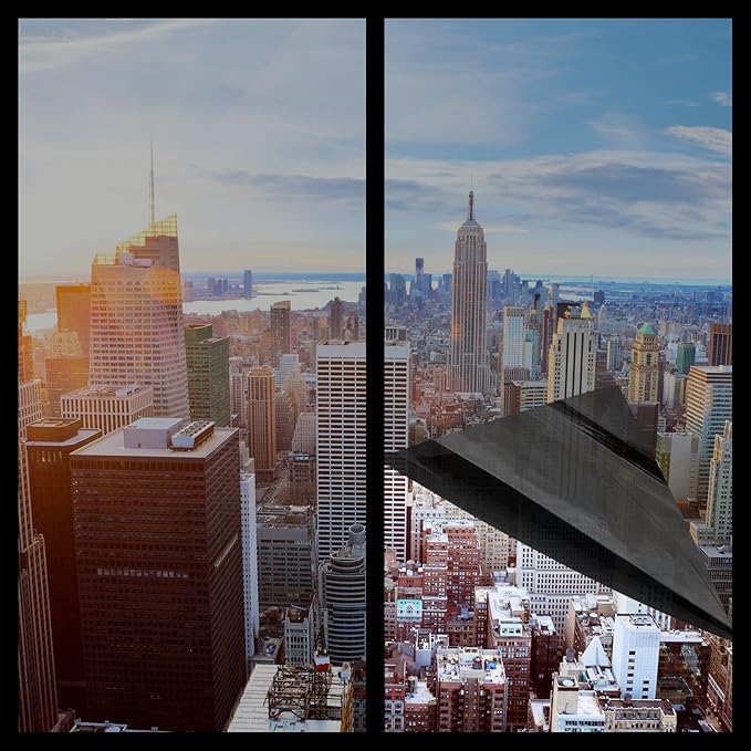WPCTEV One Way Window Film Tint Daytime Pirivacy Mirror Glass Self-Adhesive Sun Blocking Heat Control Anti Uv DIY for Home Office Black Grey 11.8 Inch x 6.5 Feet